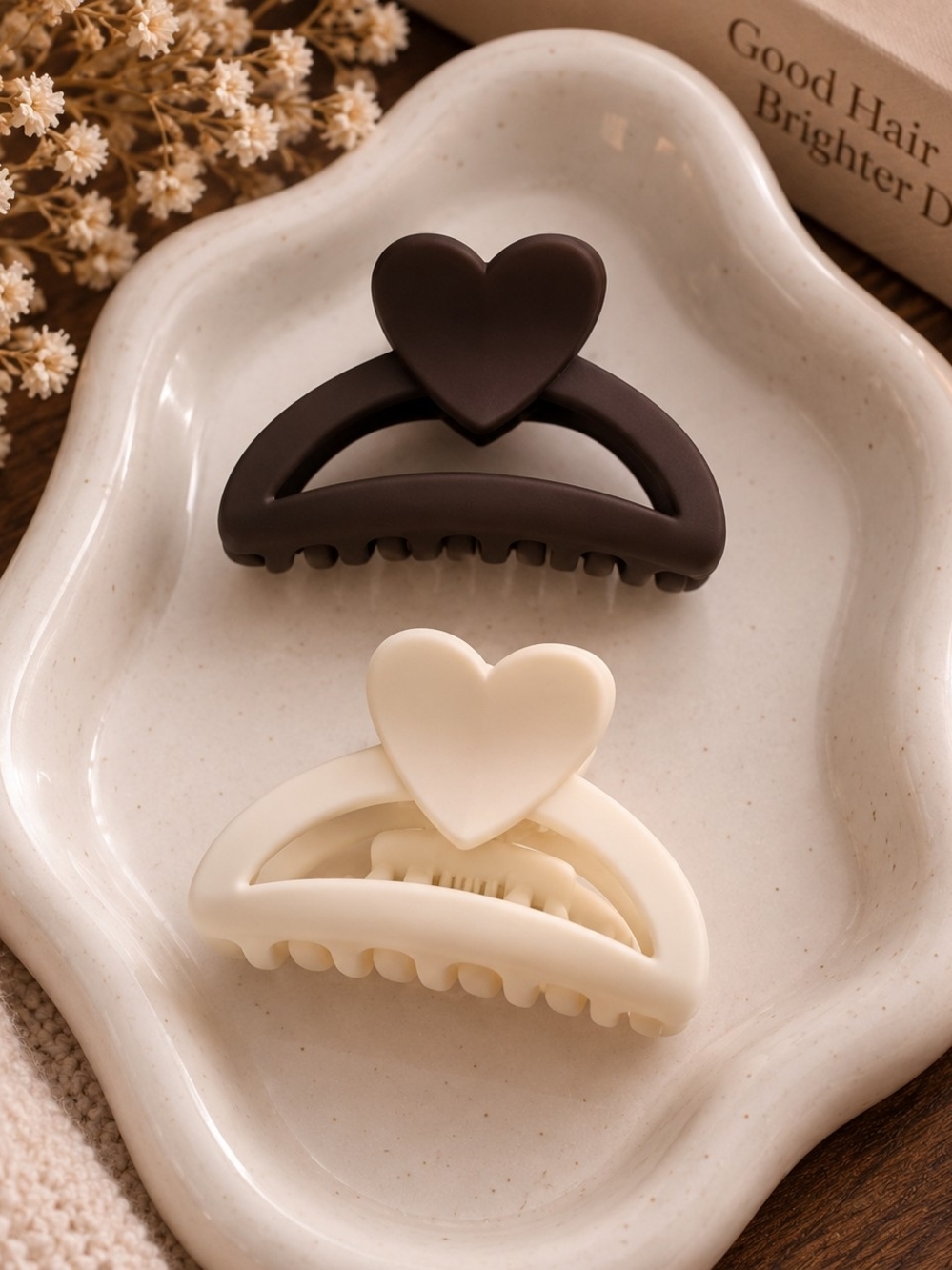 Heart Claw Clip Hair Claw - Brown & Cream Neutral Matte New
